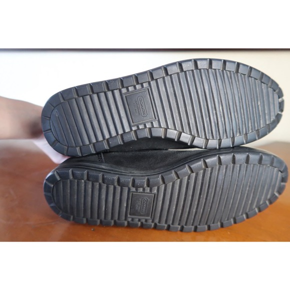 Coach Size 6.5 Tatum Boots Black Suede Leather Wool Logo Sweater Cuffs Flat Heel - Picture 4 of 7